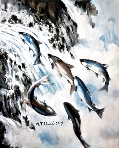 Salmon Leaping 76X61cm Oil On Canvas 2