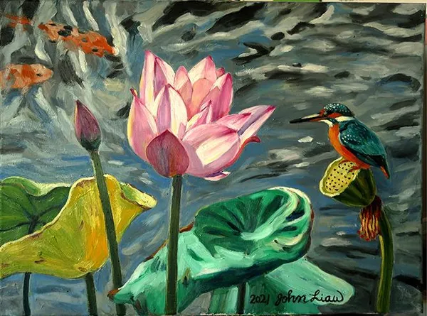 2021 池塘 Pleasure at a pond 45.5x61cm Oil on canvas